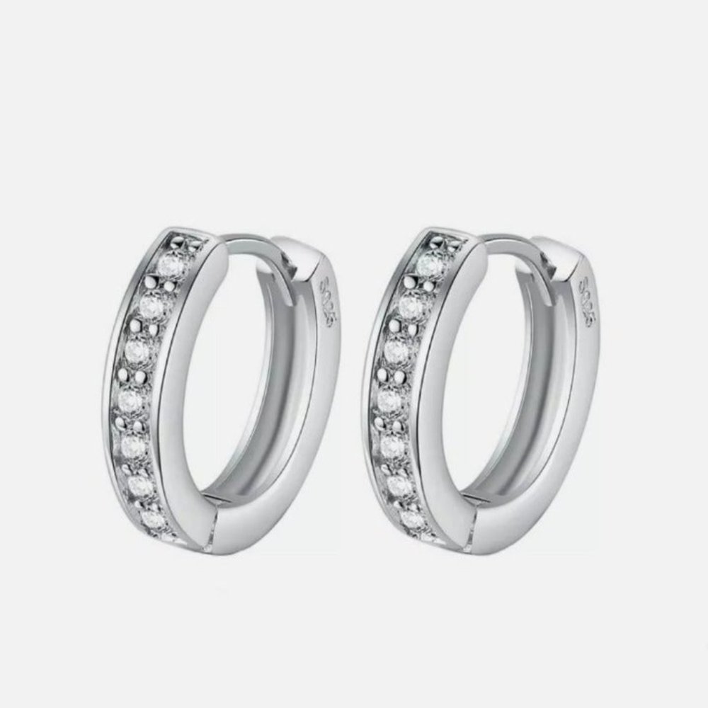 New 925 Silver Hoop Diamond Earrings - Picture 5 of 5